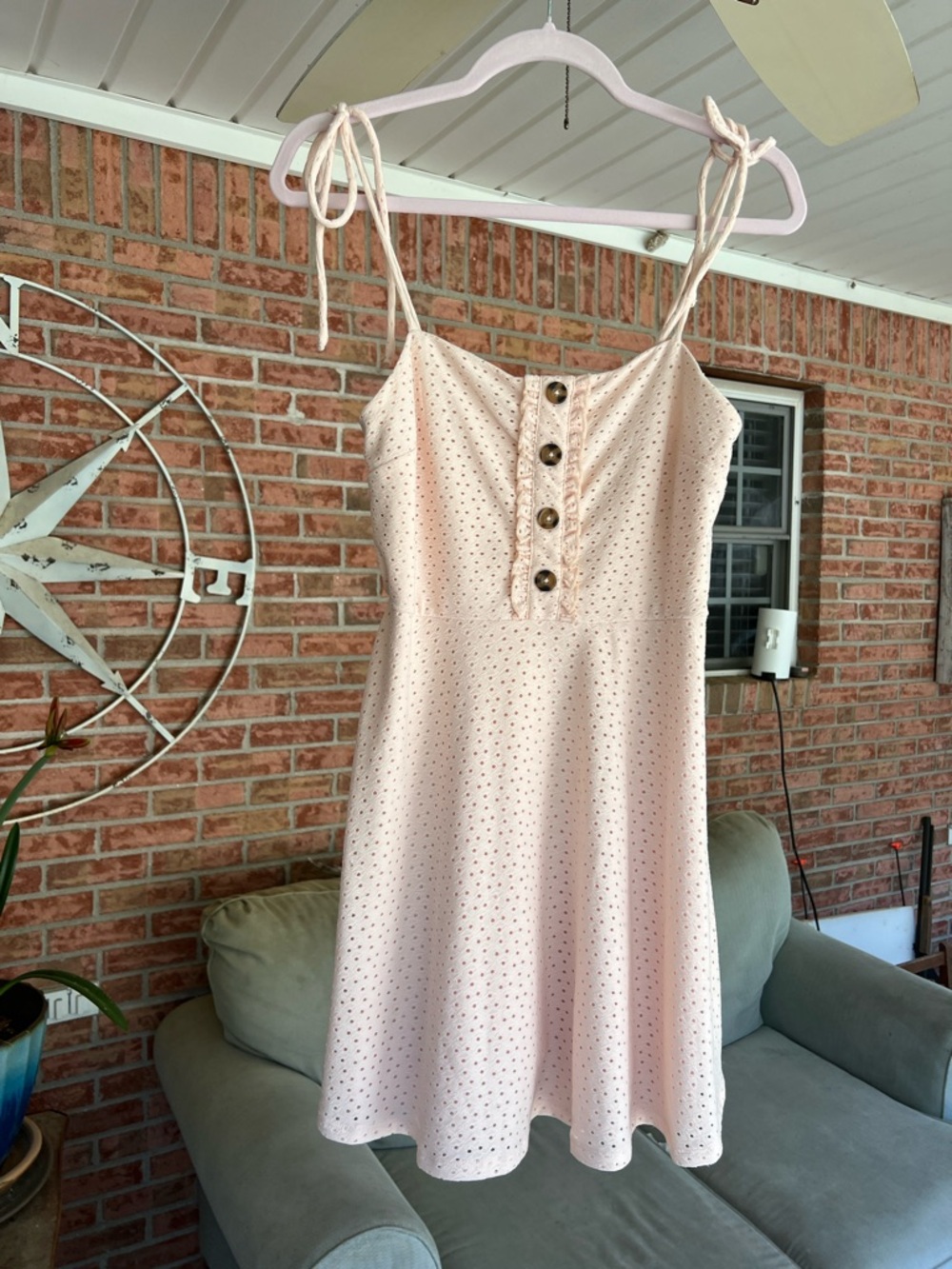 Speechless Pale Pink Eyelet Tie-Shoulder Mini Dress